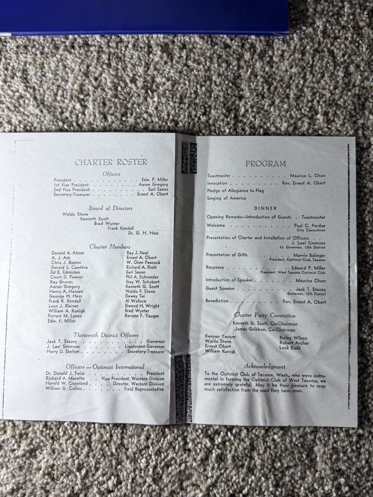 The Charter Roster and Dinner Program