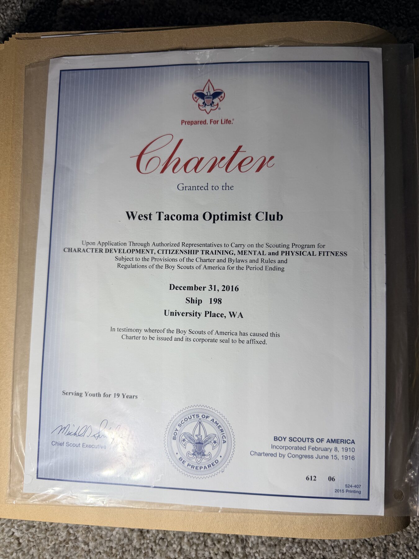 Sea Scout Ship 198 Charter, 2016